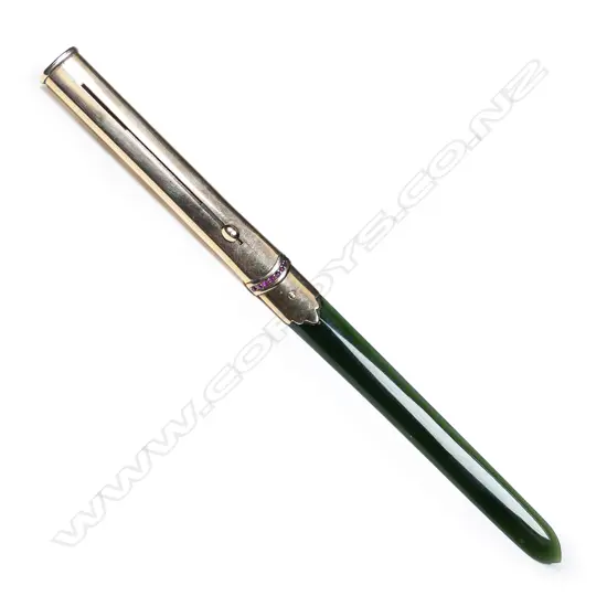 Frank Hyams (Dunedin) gold and nephrite propelling pencil letter opener,
